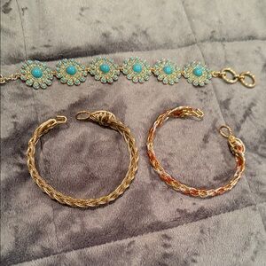 Gold and Turquoise Bracelet Set of Three
